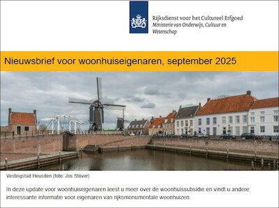 Nieuwsbrief RCE voor woonhuiseigenaren september 2025